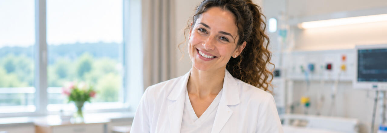 Assistenzaerztin im Patientenzimmer