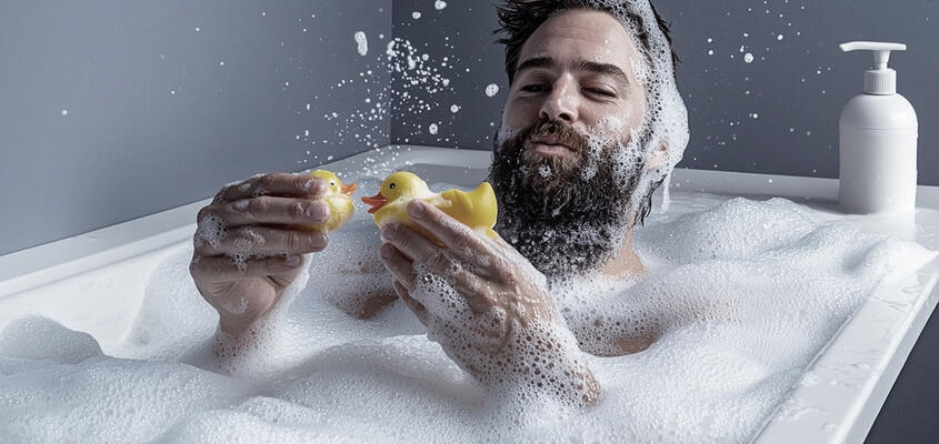 Mann in Badewanne